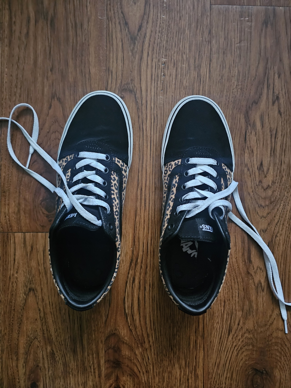 Vans Women’s Black Leopard-Accent Skate Sneakers